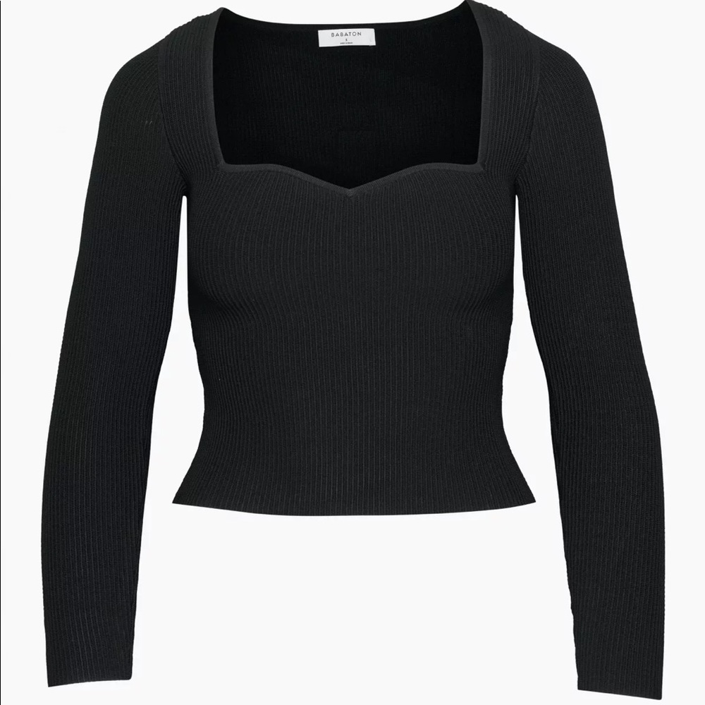 ARITZIA babaton rib sweetheart long sleeve in black NWOT